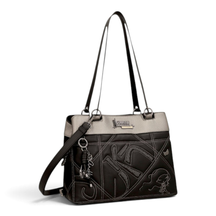 ada-shoes.ro Anekke medium handbag in black and metallic tones with three compartments and adjustable shoulder strap