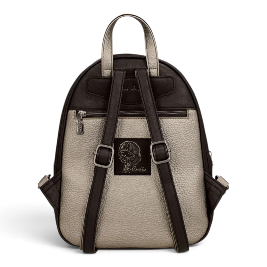 ada-shoes.ro Anekke black and metallic gold casual backpack with adjustable straps and rear zip pocket