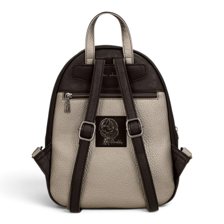 ada-shoes.ro Anekke black and metallic gold casual backpack with adjustable straps and rear zip pocket