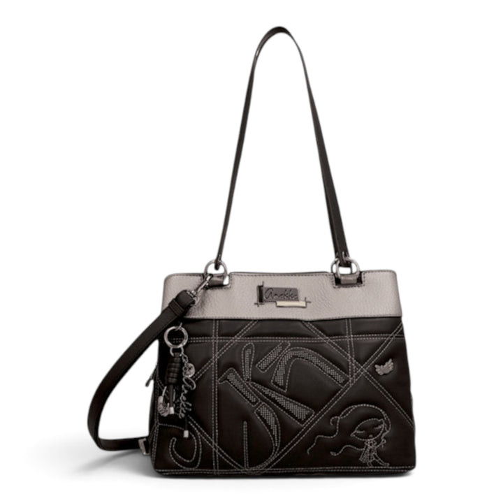 ada-shoes.ro Anekke medium handbag in black and metallic tones with three zip compartments and adjustable shoulder strap