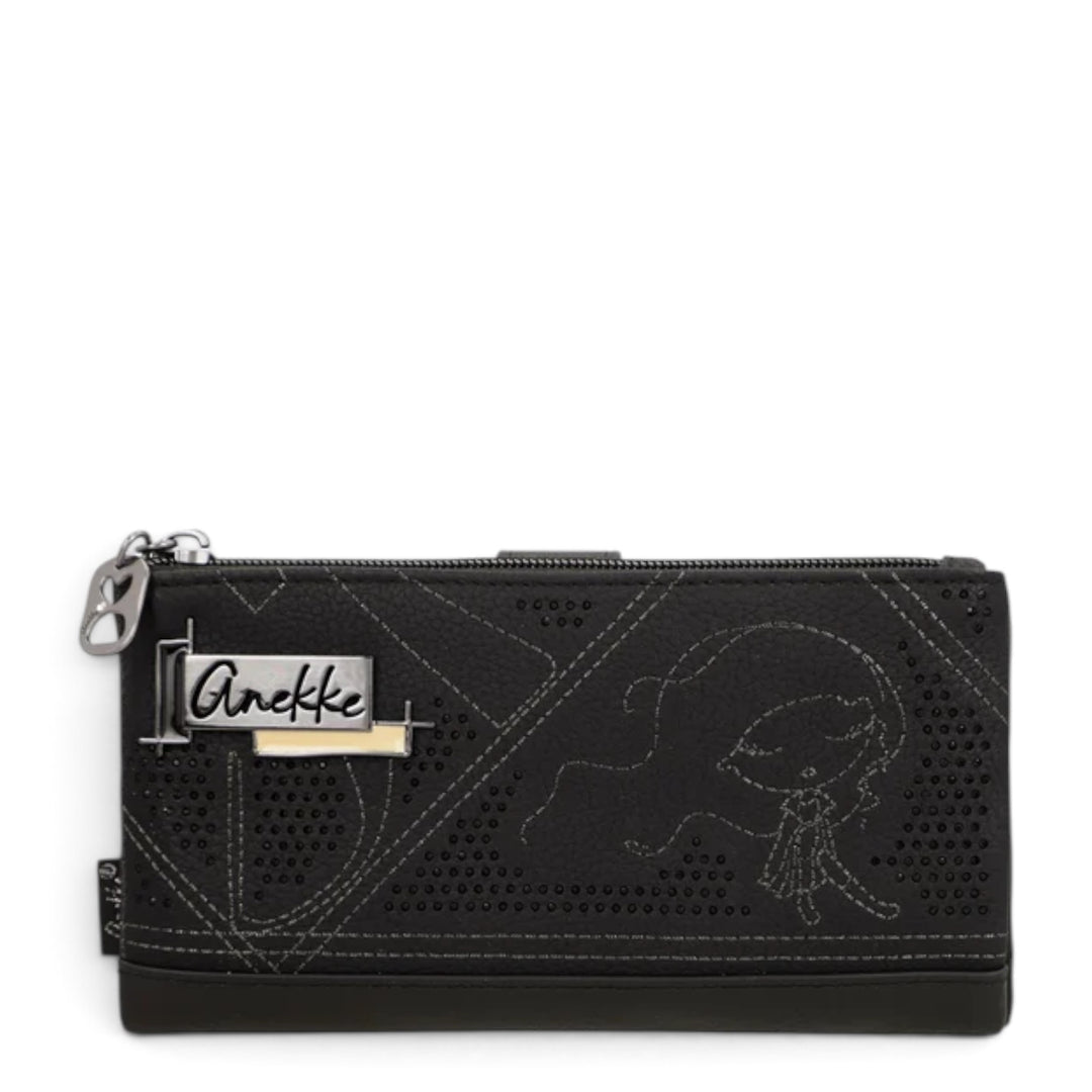 ada-shoes.ro Anekke Iron RFID wallet in black PU leather with decorative stitching and metal logo plaque