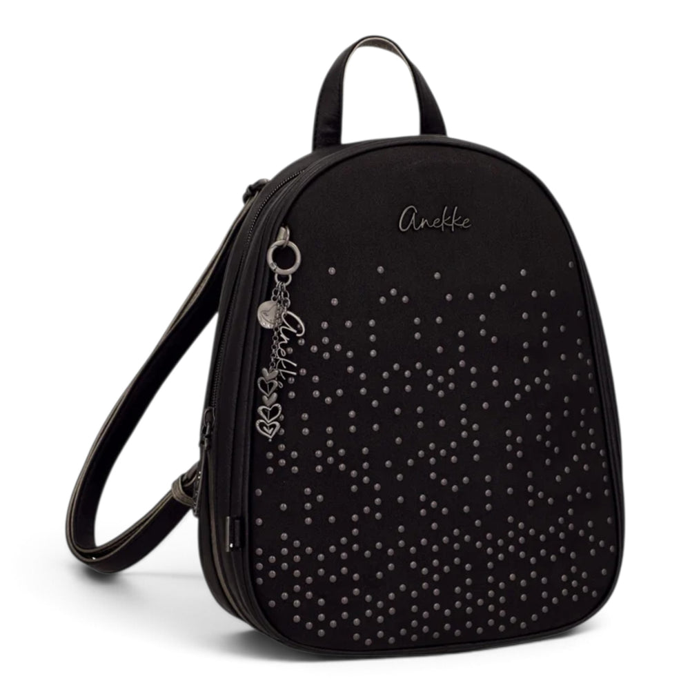 ada-shoes.ro Anekke black casual backpack with metallic stud embellishments and a decorative heart charm