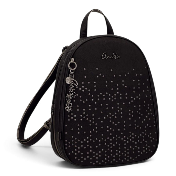 ada-shoes.ro Anekke black casual backpack with metallic stud embellishments and a decorative heart charm