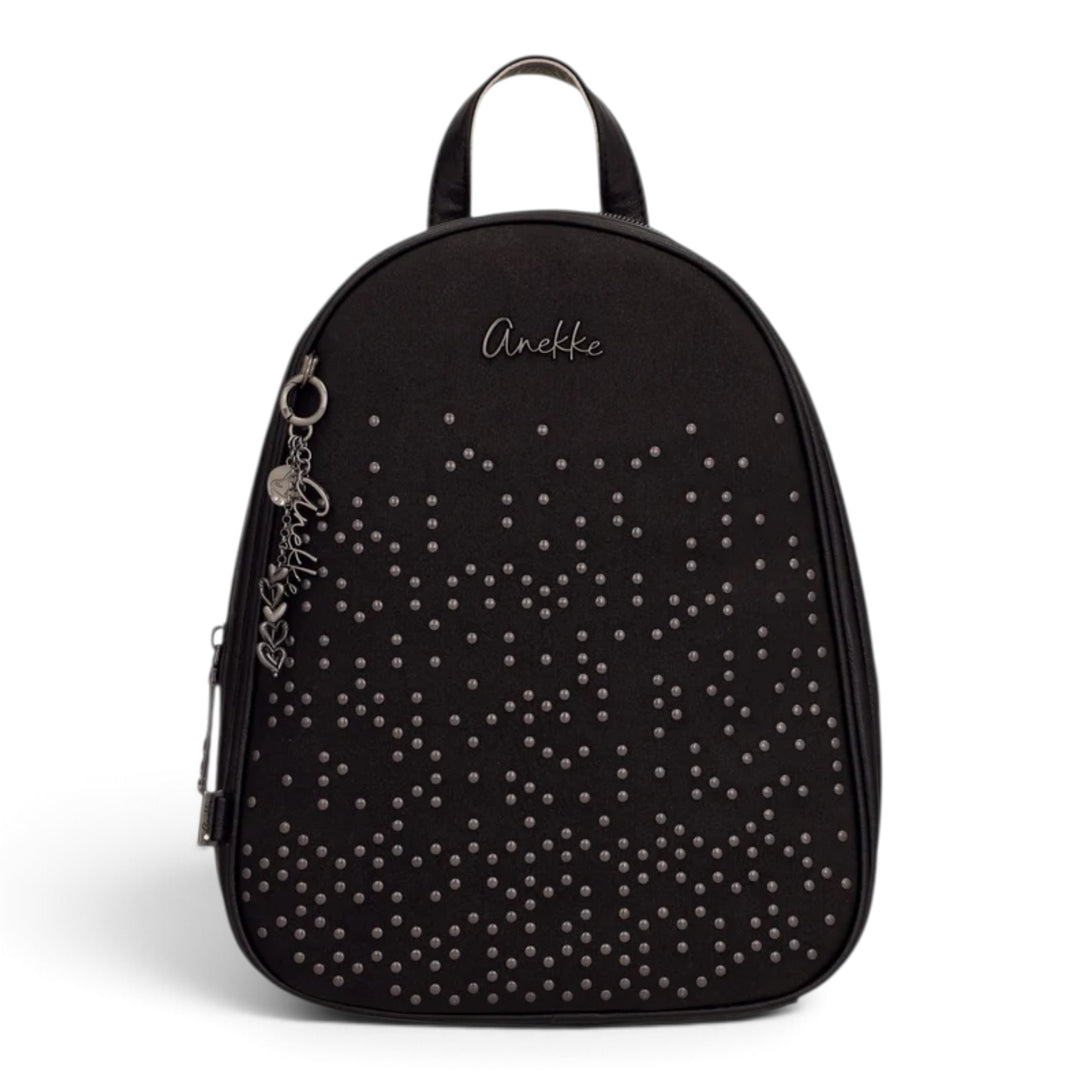 ada-shoes.ro Anekke black casual backpack with metallic stud embellishments and a decorative heart charm