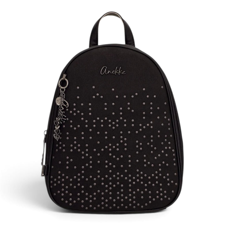 ada-shoes.ro Anekke black casual backpack with metallic stud embellishments and a decorative heart charm