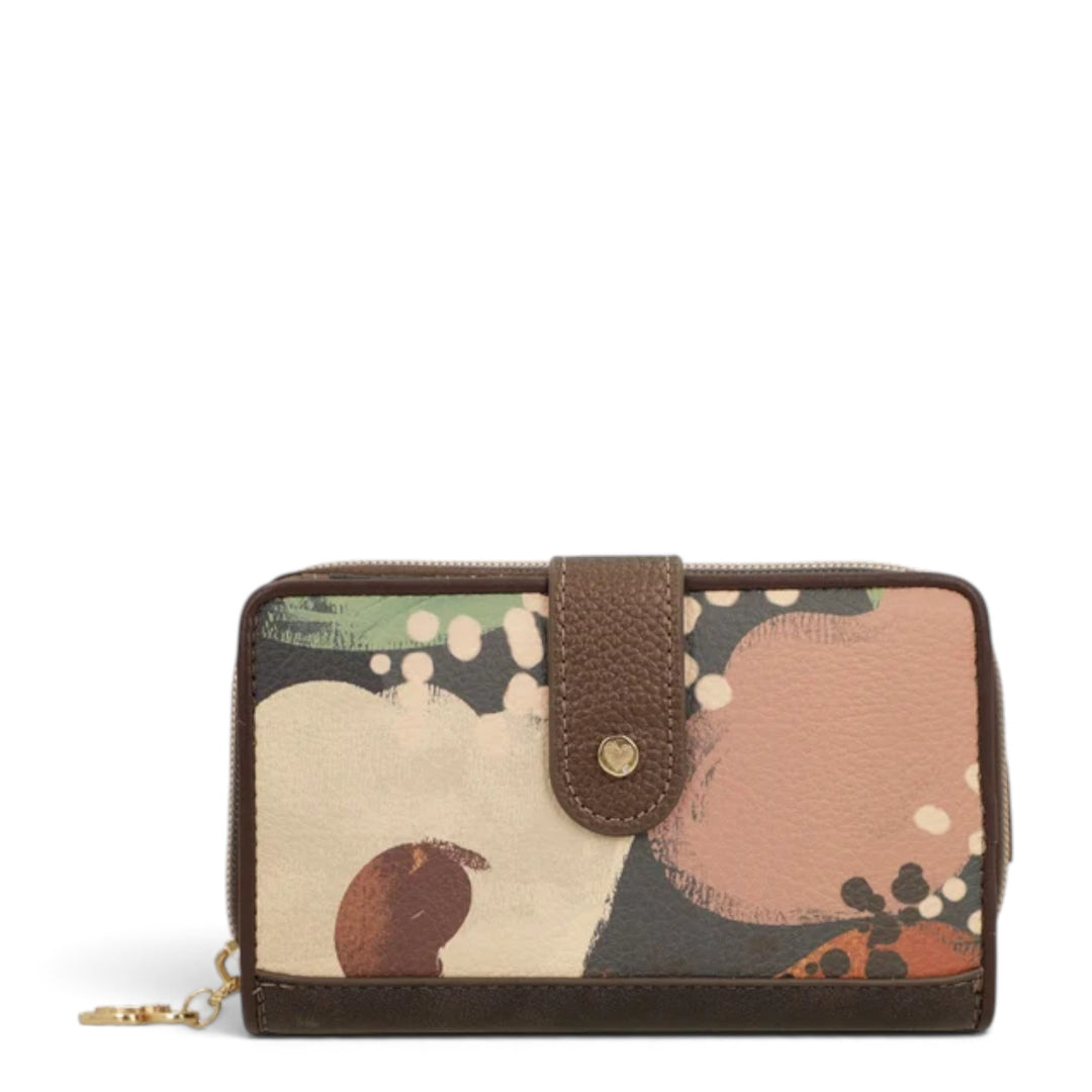 ada-shoes.ro Anekke Blossom wallet with floral print, brown trim, snap flap closure, and RFID protection.