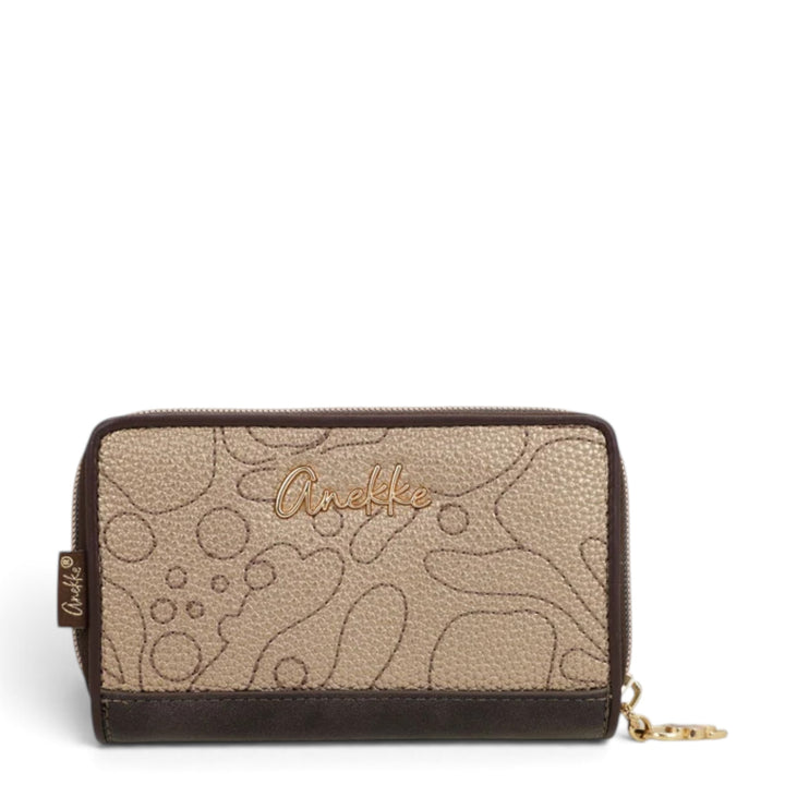ada-shoes.ro Anekke Blossom medium wallet in metallic beige with floral embossing, zip closure, and RFID protection.