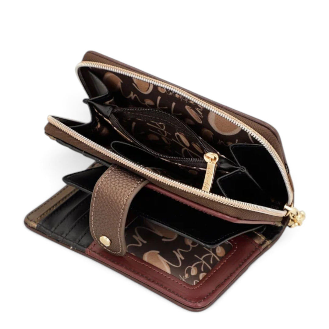 ada-shoes.ro Anekke Blossom RFID wallet with open compartments, card slots, and patterned lining in a rigid design.