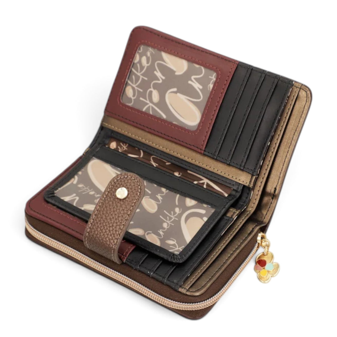 ada-shoes.ro Anekke Blossom RFID wallet open to show card slots, bill compartments, and patterned interior lining.