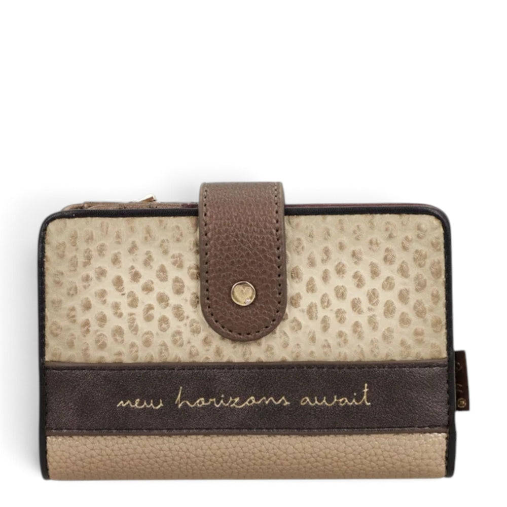ada-shoes.ro Anekke Blossom medium wallet in beige and brown faux leather with RFID protection and snap closure