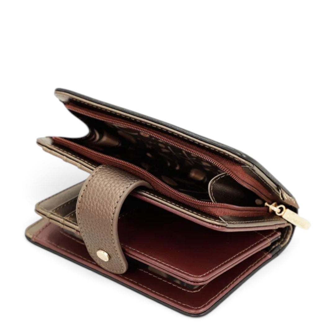 ada-shoes.ro Anekke Blossom medium wallet in metallic bronze and burgundy PU leather with RFID protection and zipper