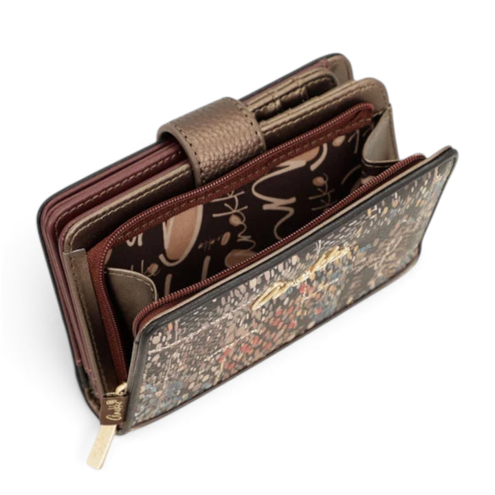 ada-shoes.ro Anekke Blossom medium wallet with floral print, zip coin pocket, and snap closure on white background