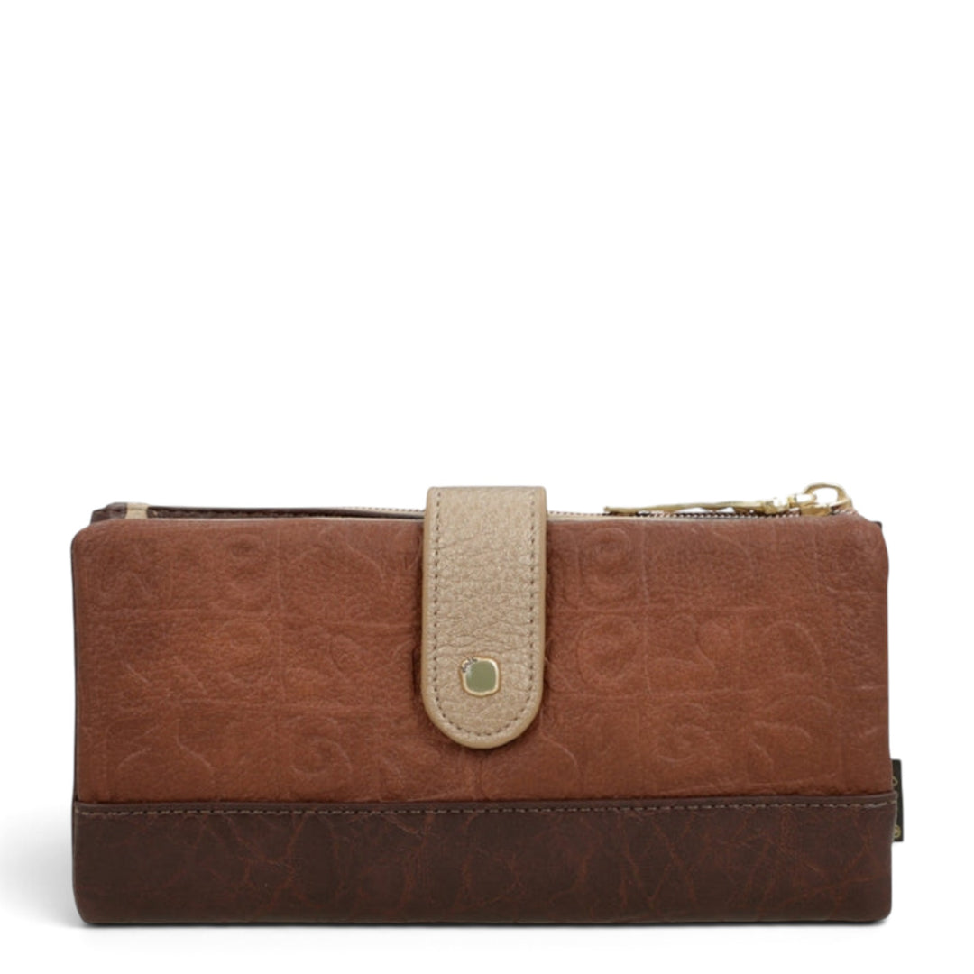 ada-shoes.ro Anekke casual wallet in brown and beige faux leather with a snap closure and embossed pattern