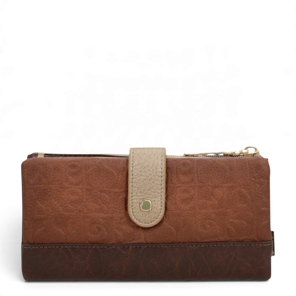 ada-shoes.ro Anekke casual wallet in brown and beige faux leather with a snap closure and embossed pattern