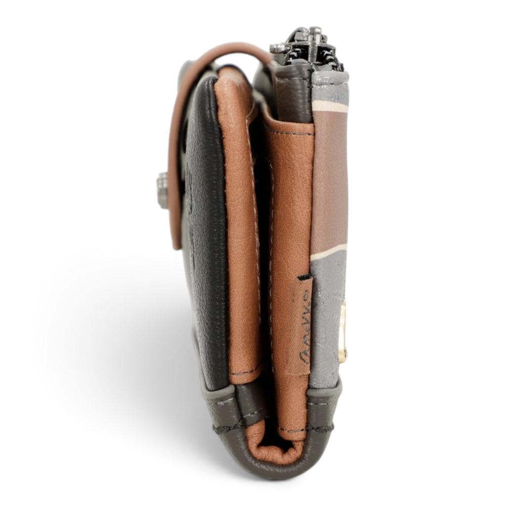 ada-shoes.ro Anekke brown faux leather wallet with side view showing multi-compartment design and snap closure