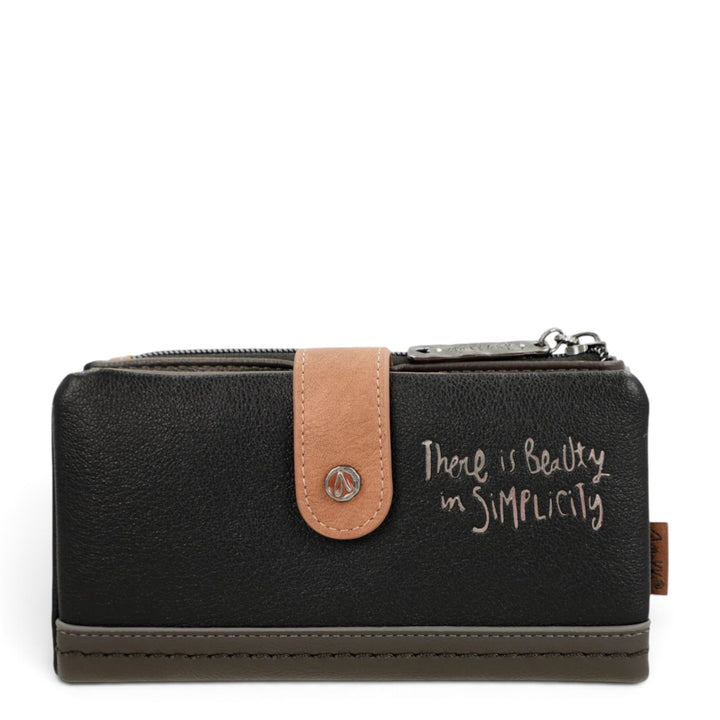 ada-shoes.ro Anekke brown faux leather wallet with snap closure and embroidered text detail