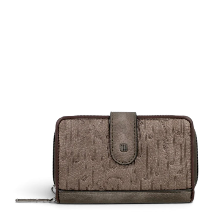 ada-shoes.ro Anekke medium wallet in brown and beige faux leather with embossed musical note pattern and zip closure