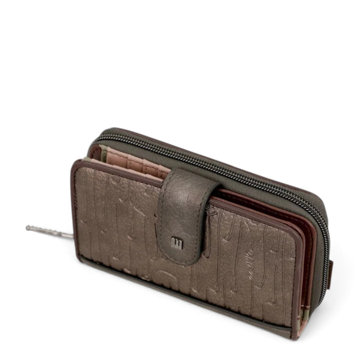 ada-shoes.ro Anekke medium wallet in brown and green synthetic leather with a flap and zip closure
