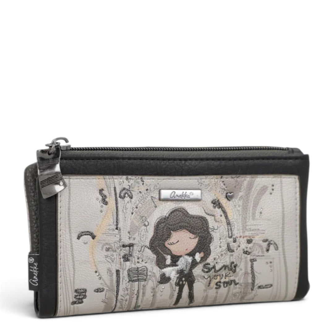 ada-shoes.ro Anekke casual wallet in neutral tones with a feminine illustration, zip closure, and PU material.