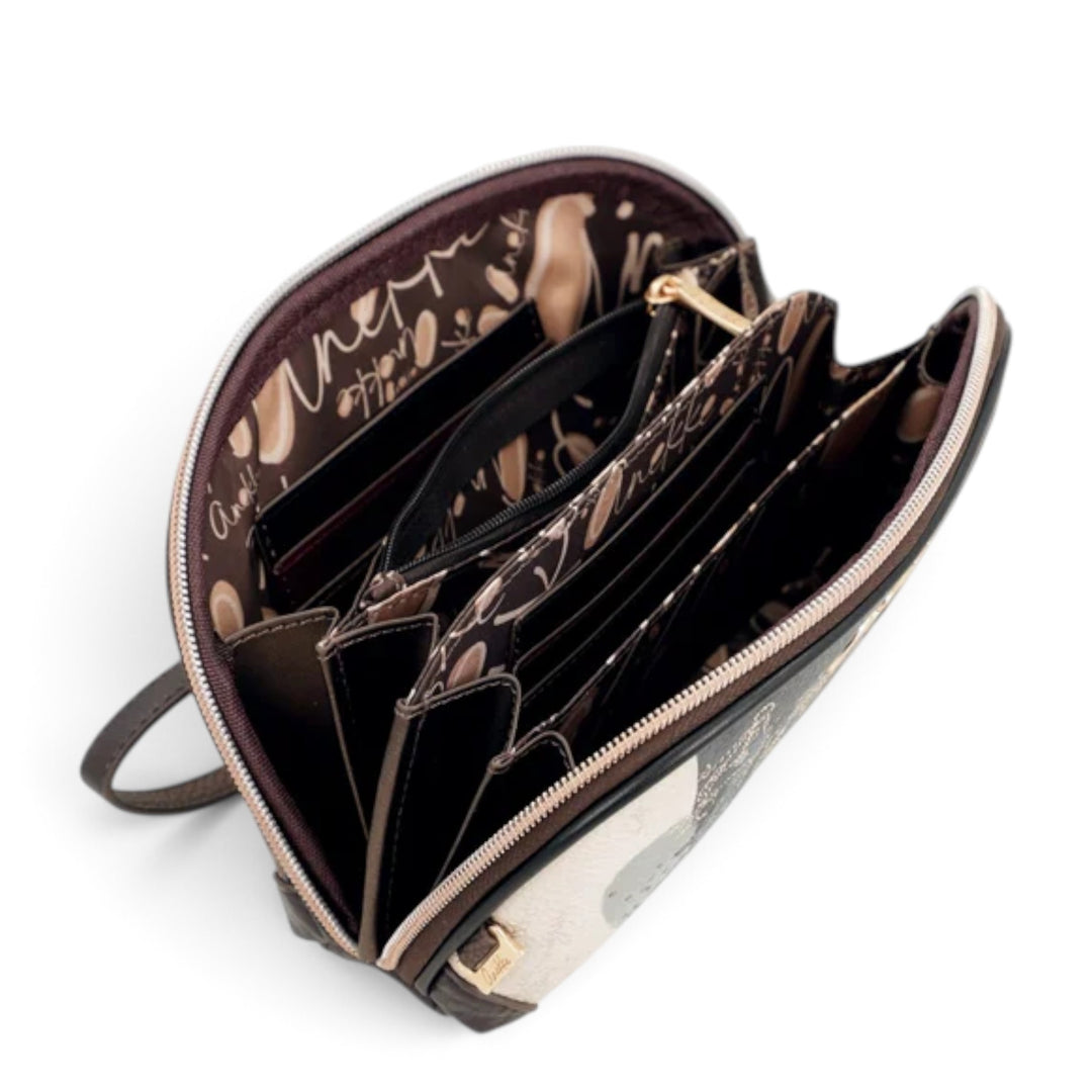 ada-shoes.ro Anekke casual wallet with open interior featuring multiple card slots and patterned brown lining
