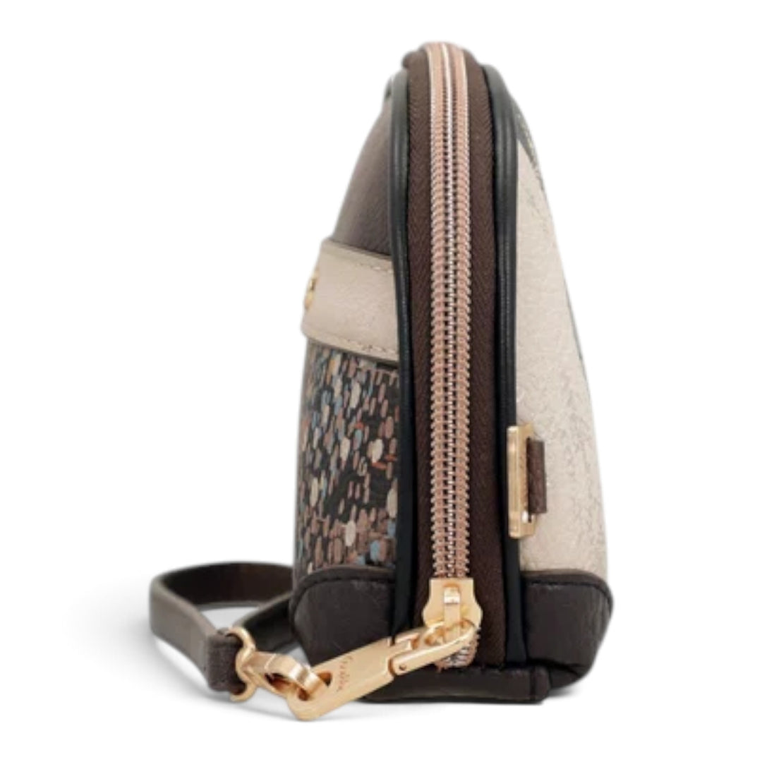 ada-shoes.ro Anekke casual wallet in brown and beige with a patterned design and gold-tone hardware side view