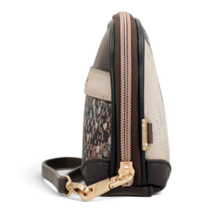 ada-shoes.ro Anekke casual wallet in brown and beige with a patterned design and gold-tone hardware side view