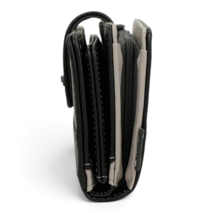 ada-shoes.ro Anekke casual wallet with artistic print, side view showing multiple compartments and zipper closure.