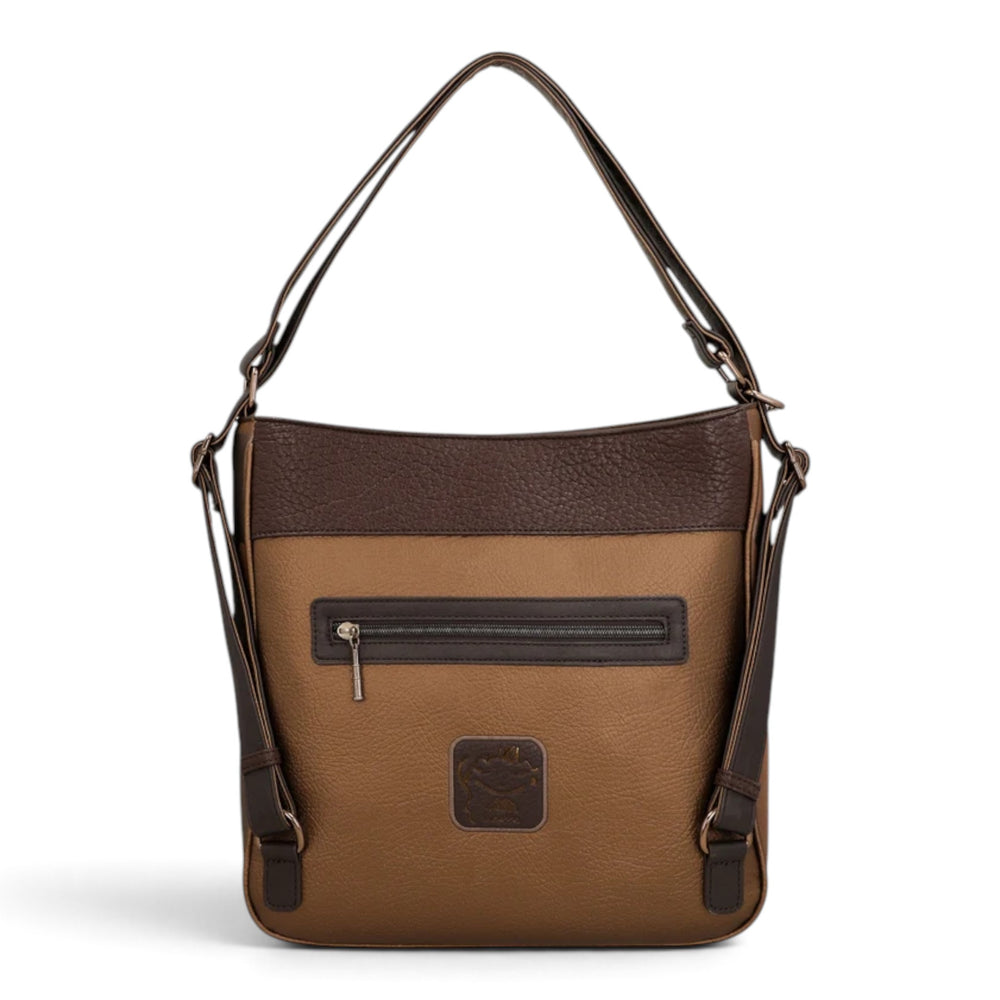 ada-shoes.ro Anekke Voyage convertible shoulder bag and backpack in brown and bronze faux leather with zipper pocket