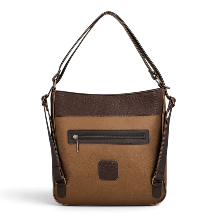 ada-shoes.ro Anekke Voyage convertible shoulder bag and backpack in brown and bronze faux leather with zipper pocket