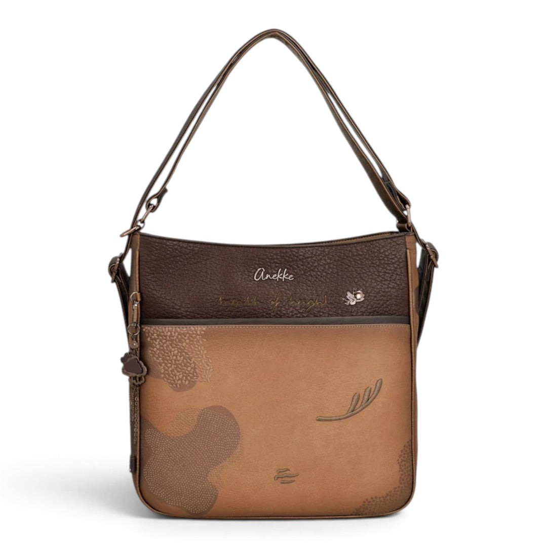 ada-shoes.ro Anekke Voyage convertible brown shoulder bag and backpack with decorative embroidery and zipper closure