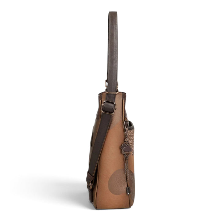 ada-shoes.ro Anekke Voyage convertible handbag and backpack in brown with adjustable strap and side view