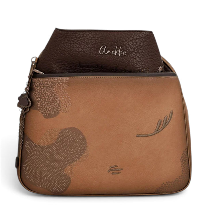 ada-shoes.ro Anekke Voyage convertible handbag and backpack in brown with textured details and logo branding.