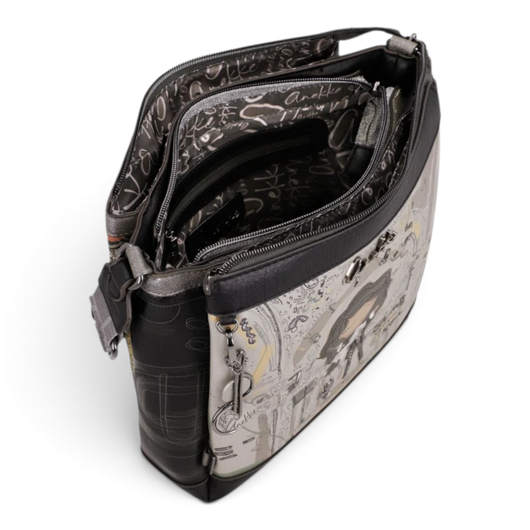 ada-shoes.ro Anekke crossbody bag with three zipped compartments, artistic print, and adjustable shoulder strap.