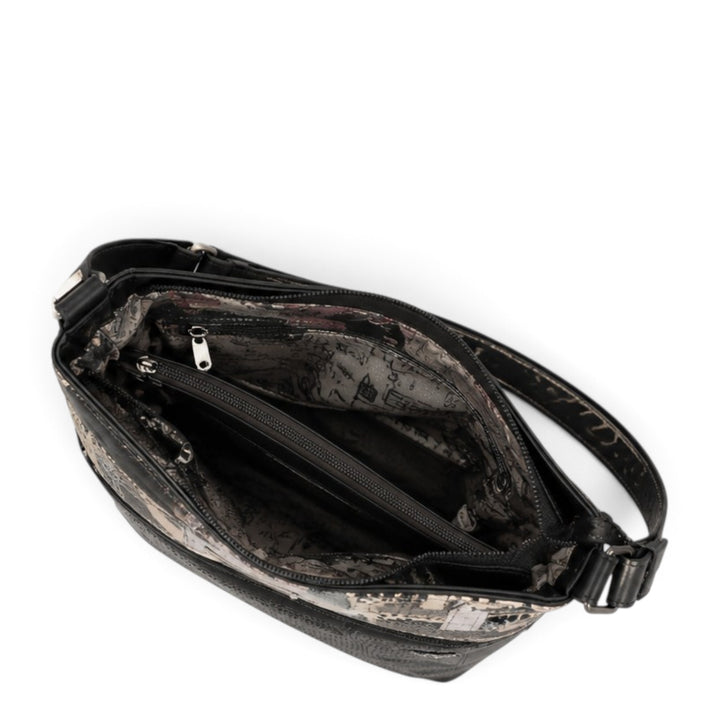 ada-shoes.ro Anekke crossbody bag interior view showing zippered compartments and patterned lining in black and brown