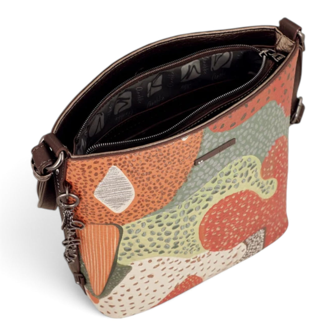 ada-shoes.ro Anekke crossbody bag with a colorful abstract full print design, zipper closure, and adjustable strap.