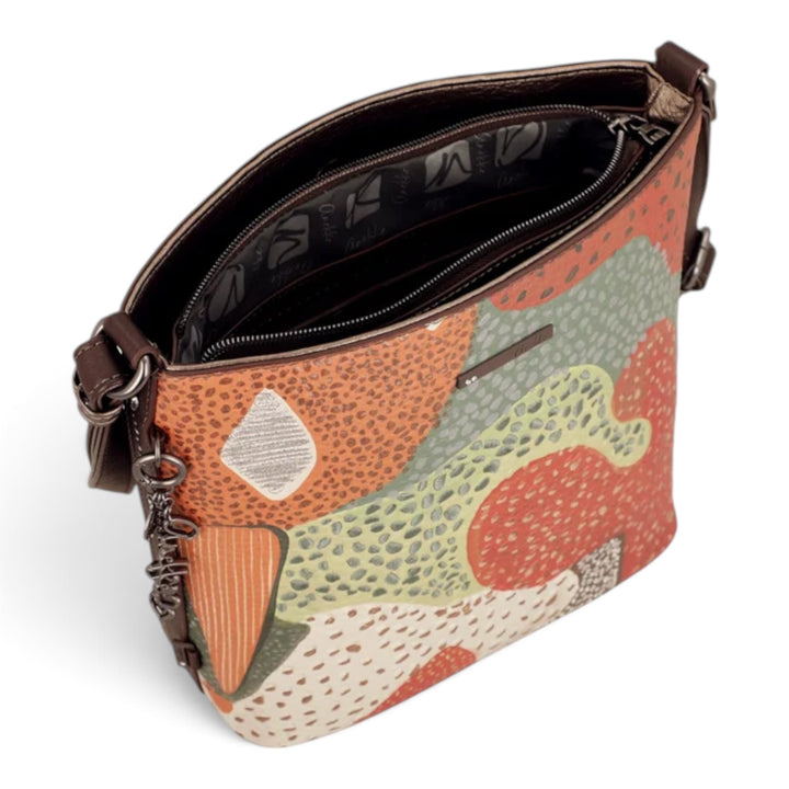 ada-shoes.ro Anekke crossbody bag with a colorful abstract full print design, zipper closure, and adjustable strap.