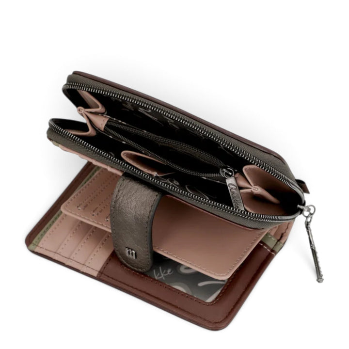 ada-shoes.ro Anekke medium wallet in brown, beige, and green faux leather with card slots and a zipped coin pocket