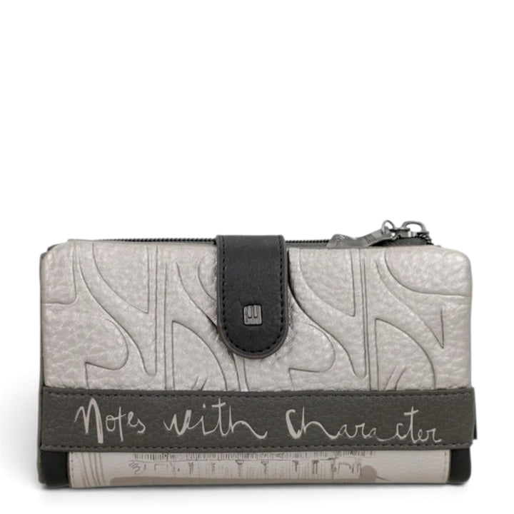 ada-shoes.ro Anekke casual wallet in grey and charcoal with embossed patterns and Notes with Character text detail