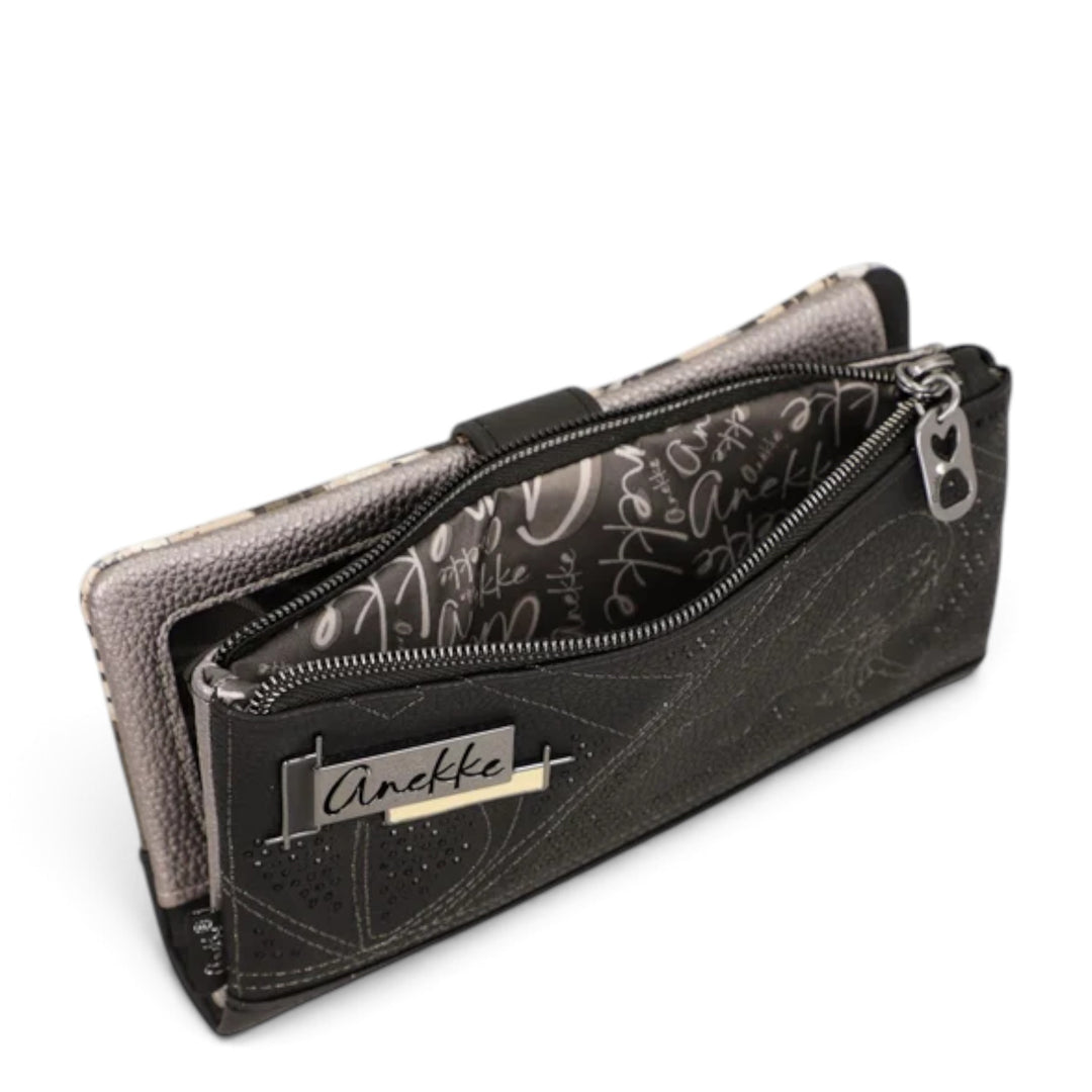 ada-shoes.ro Anekke Iron RFID wallet in grey PU leather with a zippered coin compartment and branded interior lining.