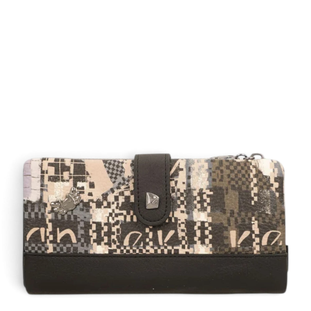 ada-shoes.ro Anekke Iron RFID wallet in patterned PU leather with flap closure and detachable card holder