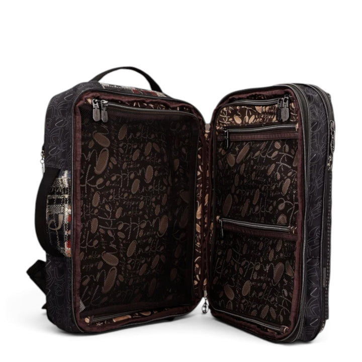 ada-shoes.ro Anekke Iron travel backpack with suitcase-style opening, multiple internal compartments, and dark print