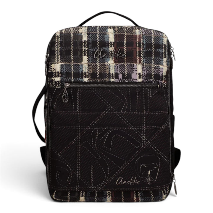 ada-shoes.ro Anekke Iron travel backpack with suitcase-style opening, plaid pattern, and embroidered details in polyester.