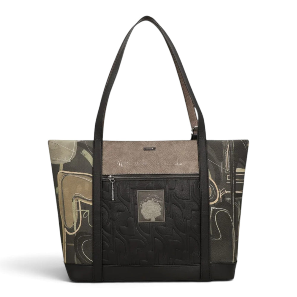 ada-shoes.ro Anekke Melody shoulder bag with artistic music-themed print, front zip pocket, and dual carry handles.