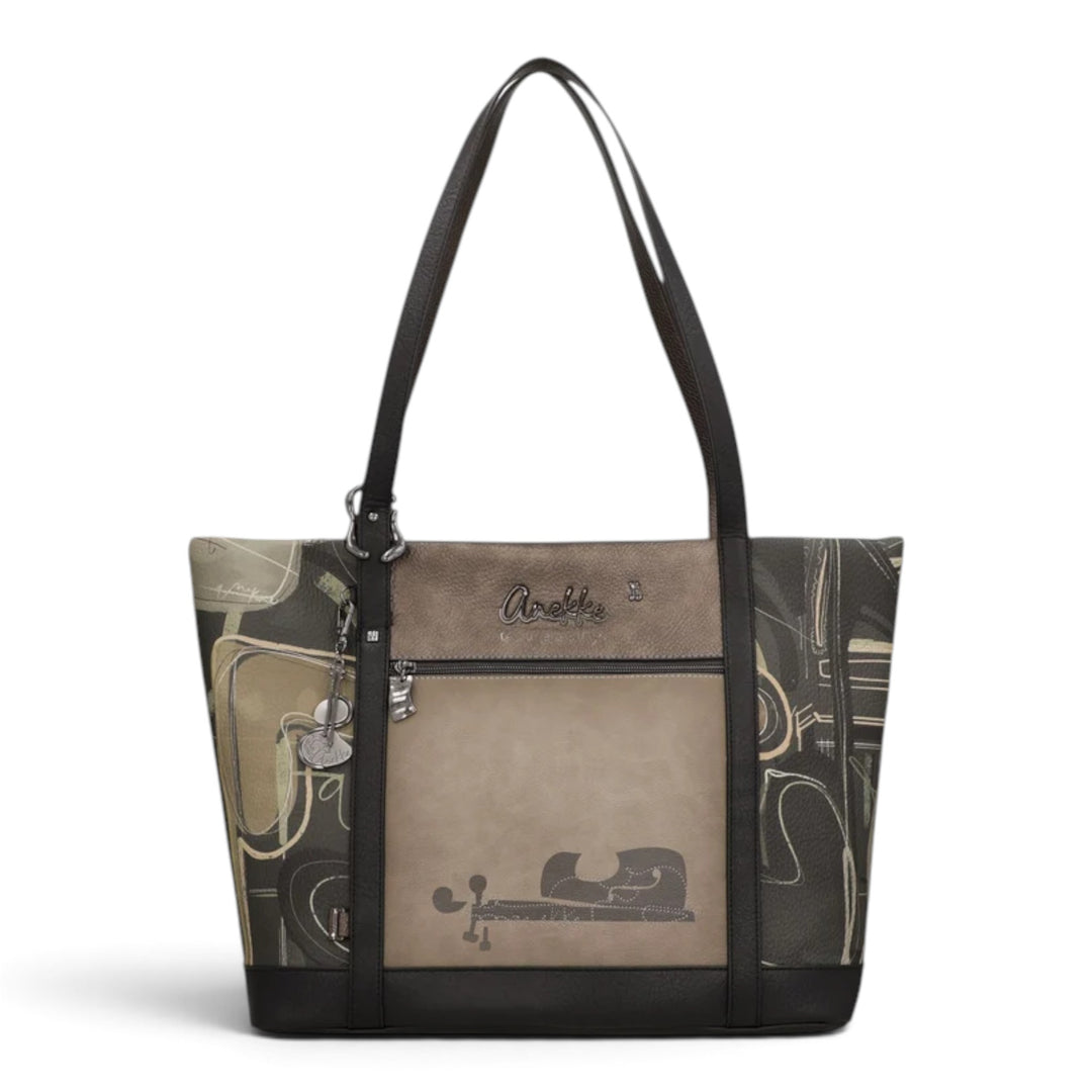 ada-shoes.ro Anekke Melody shoulder bag in brown and beige polyester with musical motif and double shoulder straps