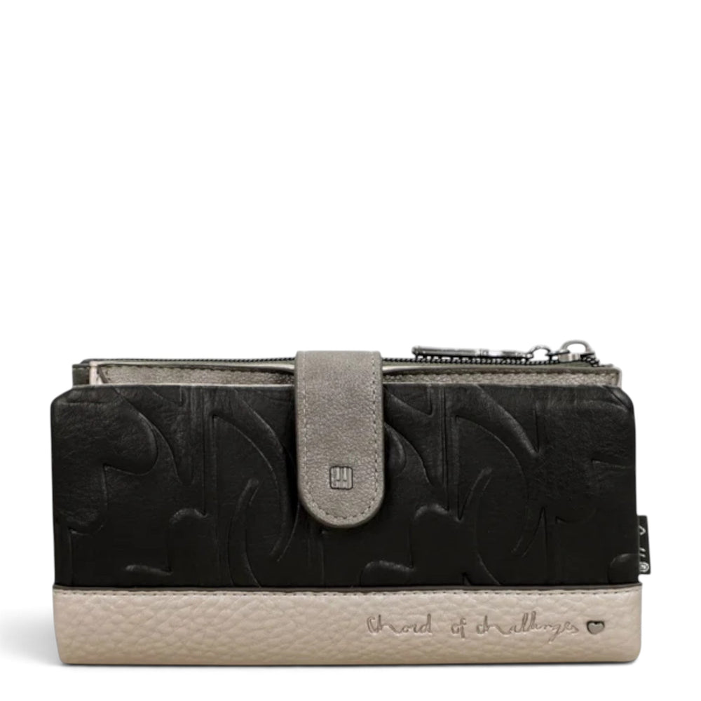 ada-shoes.ro Anekke Melody casual wallet in black and grey faux leather with embossed details and zipper closure