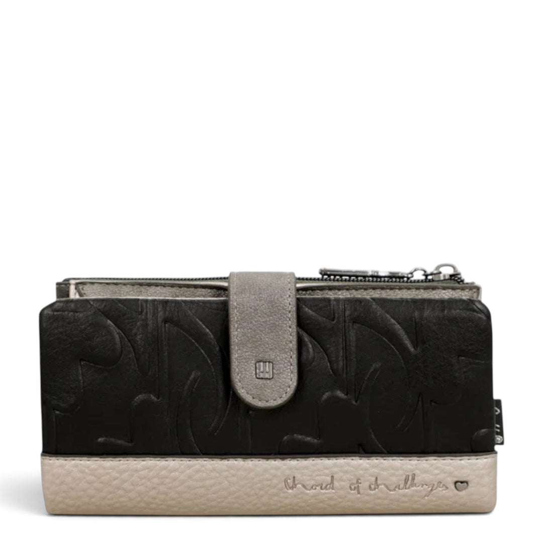 ada-shoes.ro Anekke Melody casual wallet in black and grey faux leather with embossed details and zipper closure