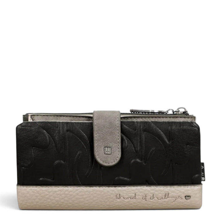 ada-shoes.ro Anekke Melody casual wallet in black and grey faux leather with embossed details and zipper closure