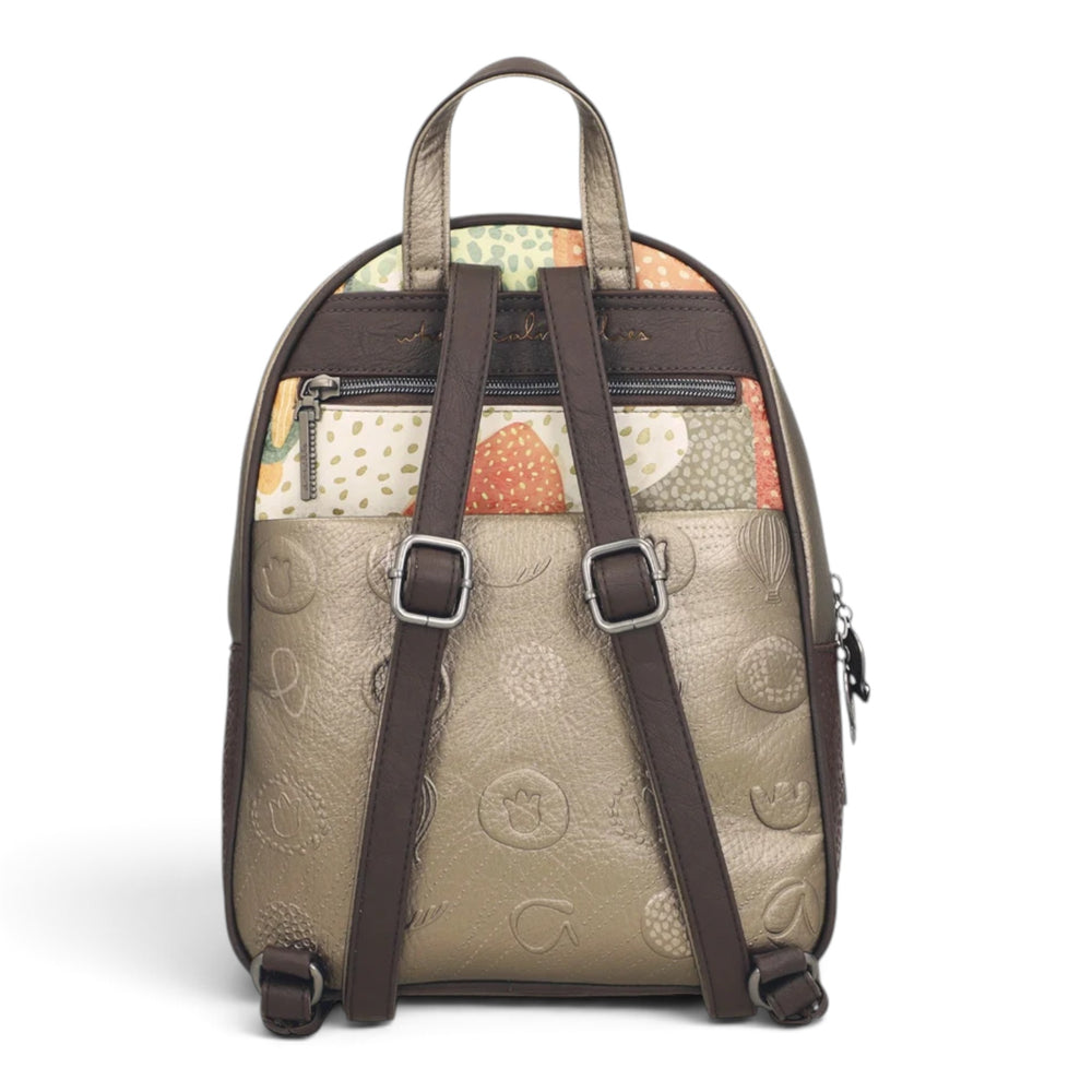 ada-shoes.ro Anekke Odyssey casual backpack in metallic bronze with patterned details and adjustable shoulder straps