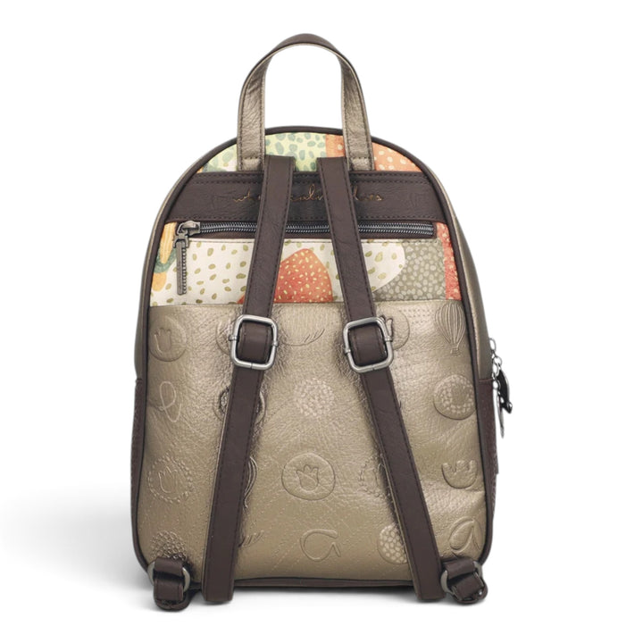 ada-shoes.ro Anekke Odyssey casual backpack in metallic bronze with patterned details and adjustable shoulder straps