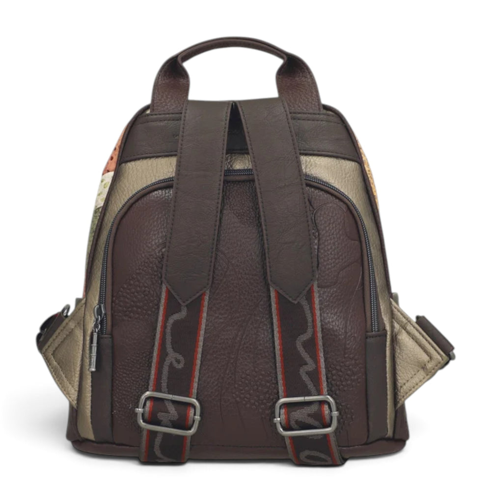 ada-shoes.ro Anekke Odyssey casual backpack in brown with adjustable patterned straps and rear secret zipper pocket
